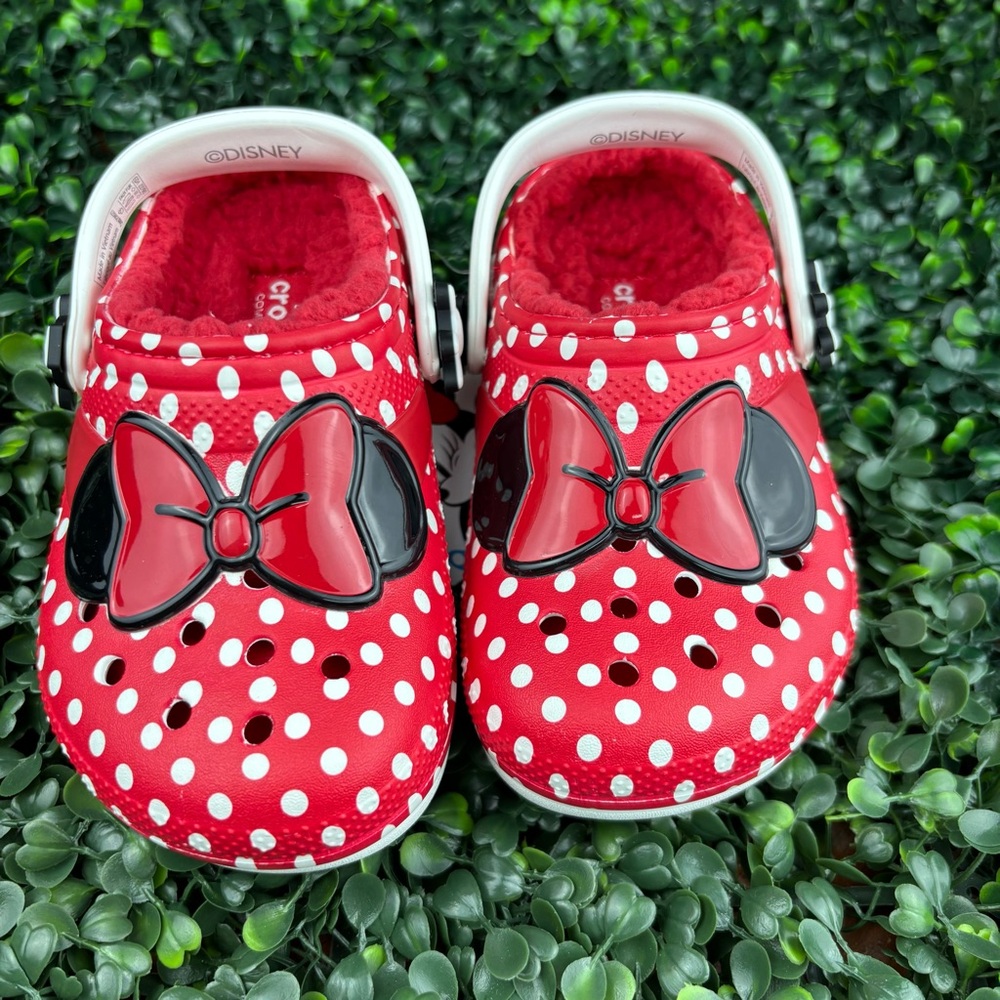 CROCS CLASSIC LINED DISNEY RED POLKA DOT MINNIE BOW SANDALS SIZE 9 KIDS - Picture 5 of 8